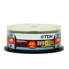 TDK Electronics DVD+R85ACB25 2.4x Compatible Double Layered DVD Media (25-Pack) by TDK
