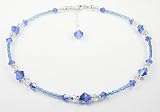 September Sapphire Sterling Silver Anklets - Handmade Adjustable Beaded Birthstone Ankle Bracelets