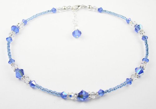 Childrens Toyshop  Jewelry : September Sapphire Sterling Silver Anklets - Handmade Adjustable Beaded Birthstone Ankle Bracelets