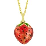14 Karat Yellow Gold 18 Inch Enamel Strawberry Pendant Necklace