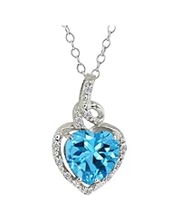 2.31 Ct Heart Shape Swiss Blue Topaz and Diamond Sterling Silver Pendant