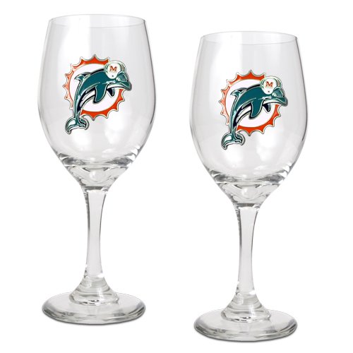 Miami Dolphins 2 Piece NFL Wine Glass Set