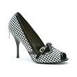 3 Inch Sexy Shoes High Heel Peep Toe Pump Shoes Gingham Fabric Penthouse Shoes Black