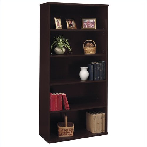 Bush Furniture Series C Open 5 Shelf Double Wood Bookcase in Mocha Cherry