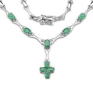 Buy 6.05 Carat Genuine Emerald Ovals Sterling Silver Necklace by JewelzDirect