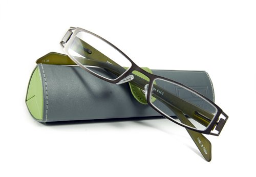 Freeze Dark Gunmetal avocado Reading Glasses with FREE Coordinated Designer Case; Cool set!