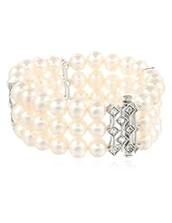 Sterling Silver Blue Topaz and Freshwater Cultured Pearl Bracelet, 7"