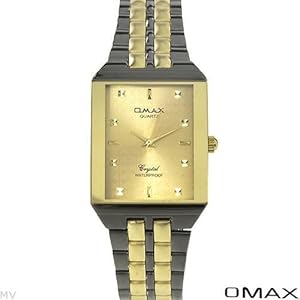 Omax Quartz WaterProof Men Watches Two Tone Gold N Black Stainless Steel Band Yellow Dial