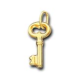 14K Solid Yellow Gold Key To My Heart Love Charm Pendant