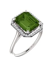 18K White Gold 10.00x8.00mm Emerald Cut Green Tourmaline and Diamond Halo-Style Ring -- LIFETIME WARRANTY