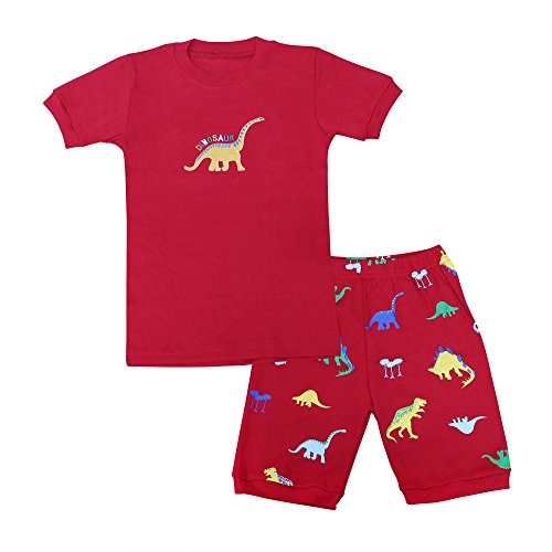 BOOPH Boys Pajamas 2 Piece "Dinosaur" Short Pajama Set 100% Cotton Sleepwear Size2-7T
