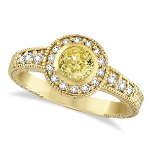 Yellow Canary and White Diamond Antique Style Ring 14K Y Gold (0.80ct)