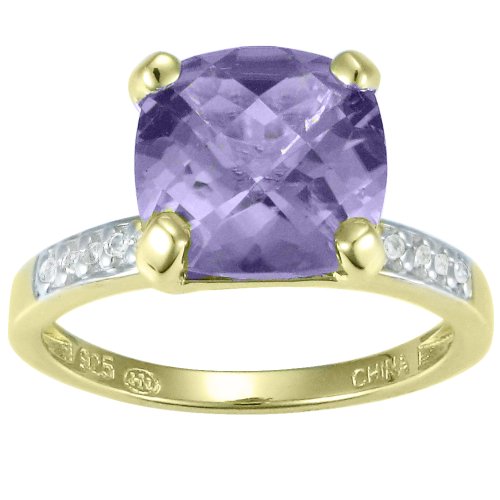 18k Gold Over Sterling Silver Amethyst and Diamond Accent Ring, Size 8