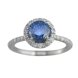 1.30 ct Round Cut White & Blue Diamond Engagement Ring With Accent Diamonds in 14k White Gold , Available In Size 5