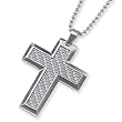 Grey Carbon Fiber Polished Stainless Steel Cross Necklace on 24 Inch Bead Chain