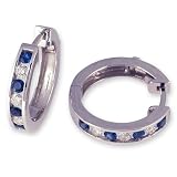 1.15 Carat Channel Set Diamond & Sapphire Earrings in 14k White Gold (with Safety Lock)