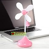 MOBIFAN 卓上扇風機 USB扇風機 乾電池式 幸せを呼ぶよつの葉 扇風機 Pink シアワセ