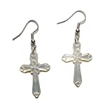 Byzantine Mini Cross / Crucifix Mother of Pearl Dangle Earrings