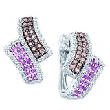 1 1/2 Carat Pink Chocolate & White Diamond 14k White Gold Fashion Hoop Earrings