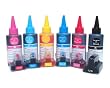 6 Pk Pre-filled, Refillable Ink Cartridges for Hp 02 + 600 Ml (20 Oz) Bulk Refill Ink, for Photosmart C8150, C8180, C8183