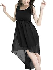 Scoop Neck Tank Stretchy  High-Low-Hem Chiffon/Cotton  Dress With Ruffles