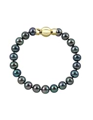 10-11mm 7" Black Freshwater Pearl Bracelet "A" with 14K Yellow Gold Barrel Clasp in Gift Box