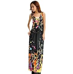 V-neck Cotton/Silk General Print Backless Summer Sleeveless  Dress