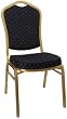 Crown Back Stacking Banquet Restaurant Food Chair, Navy Blue Fabric with Gold Accents