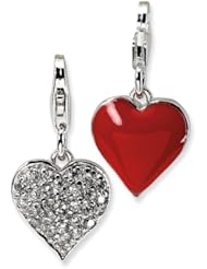 Sterling Silver 3-D CZ & Red Enamel Heart w/Lobster Clasp Charm