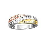 14K Tri Color Gold 1/4 ct. Diamond Bridal Wedding Band