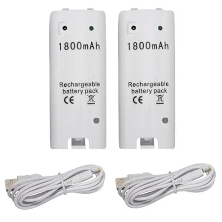 Wii Controller Replacement Rechargeable Batteries for Wii Remote Control, White - 2 Pack