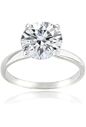 Platinum Tone Over Sterling Silver 100 Facets Cubic Zirconia Solitaire Ring