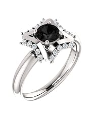 14K White Gold Round Cut Black and White Diamond Geometric-Inspired Ring -- LIFETIME WARRANTY