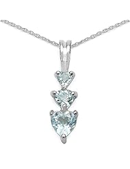 1.00 Carat Genuine Blue Topaz Sterling Silver Pendant Necklace. 18"