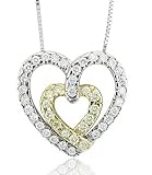 14k Gold White and Yellow Diamond Heart Pendant Necklace (GH, I1-I2, 0.33 carat)