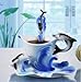 Elegant Handpainted Collectable Fine Arts China Porcelain Tea Cup and Saucer Coffee Cup Dolphins Theme Romantic Creative Present for Wedding/christmas Three Sets (Bule)