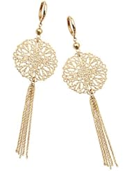 14K Yellow Gold 90mm(H) x 25mm(W) Fancy Fashion Hanging Dangling Hinged Earrings for Women