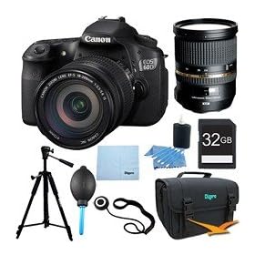 EOS 60D 18 MP CMOS Digital SLR Camera with 3.0-Inch LCD and EF-S 18-200mm Plus SP 24-70mm f2.8 Di VC USD (AFA007C-700) Lens Pro Kit. Kit Includes 32GB Memory Card, Compact Deluxe Gadget Bag, Tripod, 3pc. Lens Cleaning Kit, Professional Blower, and more.