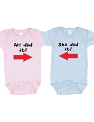 Apparel: He Did It - She Did It, Twin Boy/Girl Gift Set (Includes 2 Bodysuits) - Bebe Bottle Sling, LLC