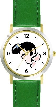 A Famous Rock & Roll Star Look a Like - WATCHBUDDYÂ® DELUXE TWO-TONE THEME WATCH - Arabic Numbers - Green Leather Strap-Size-Large ( Men's Size or Jumbo Women's Size )