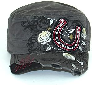 Savana Grey 100% Cotton Ladies Grey Hat Horseshoe Floral 11x7x3.5