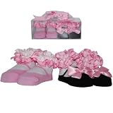 Rising Star Girls 0-9 Months Pink/Black Bow Bootie Socks