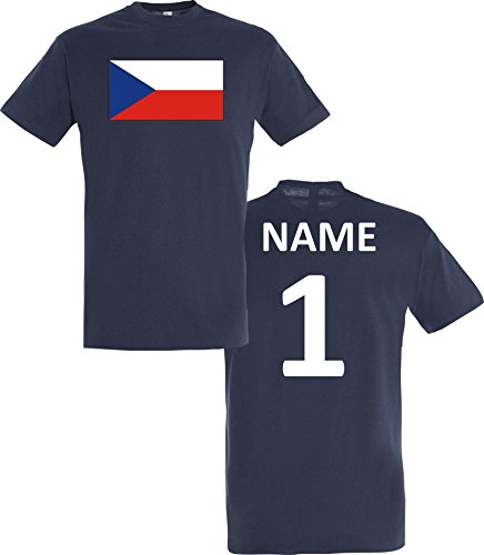 Uni T-Shirt Tschechien Czech Republic Ländershirt mit Wunschnamen und Nummer, Farbe blau, Größe XL