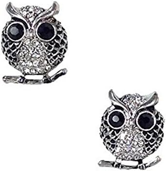 Amrita Singh Pave Owl Stud Earrings, Antique Silvertone