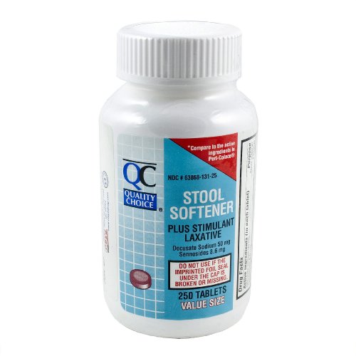 Quality Choice Stool Softener Plus Stimulant Laxative Tablet 250 Count - Value Size,  Plastic Bottle (Pack of 2)