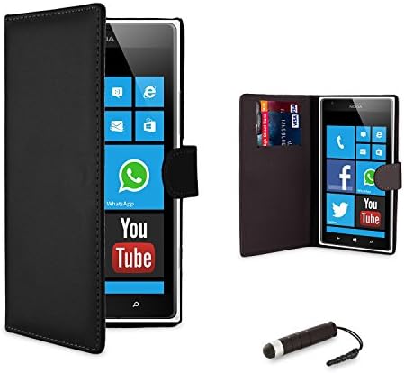 32nd® Book wallet PU leather case cover for Nokia Lumia 620 + screen protector, cleaning cloth and touch stylus - Black