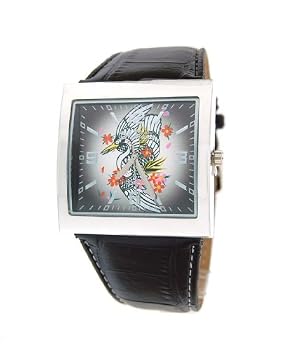 Nemesis Womens Square Tattoo Inspired Watch with Black Leather Band