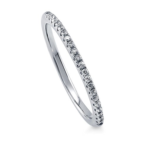 BERRICLE Sterling Silver Round Cubic Zirconia CZ Wedding Bridal Anniversary Half Eternity Band Ring