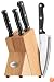Ginsu Essential Series 5-Piece Stainless Steel Knife Prep Set with Triple Riveted Full Tang Handles and Natural Hardwood Block 4852