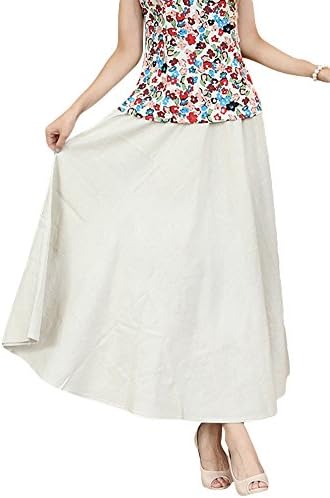 BoutiqueOrient Women's Solid Beige Cotton Linen Long Skirt